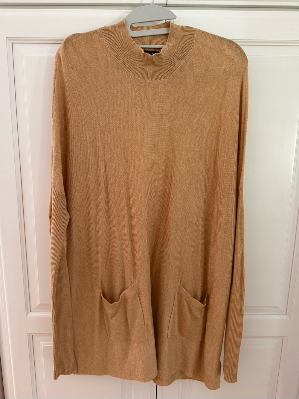 Women’s Camel Knit Oversized Sweater with Front Pockets